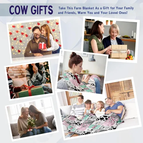 Miniatura 7 de YunTu Manta de vaca con estampado de vaca de animales de granja para niñas y mujeres, ropa de cama de decoración de vaca, regalos para Navidad, San