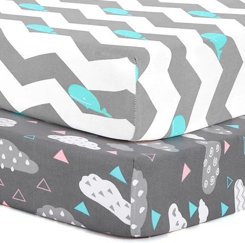 Miniatura 47 de Pack n Play Sheets, BROLEX 2 Pack Mini Crib Sheets,Stretchy Portable Fitted Playard Sheet Set, Convertible Playard Mattress Cover,Ultra Soft