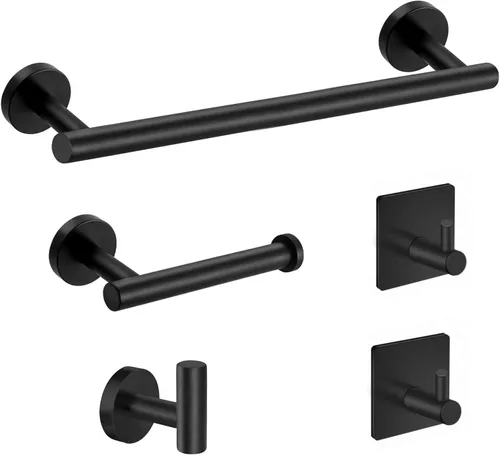 Tudoccy Juego de 5 piezas de accesorios de baño de acero inoxidable SUS304 redondo montado en la pared, incluye barra de toalla de mano de 24 Negro