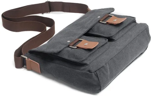 Miniatura 7 de Bolsa de lona para cámara de cuero para hombre DSLR SLR SLR, bolsa de mensajero para cámara vintage, bolsa de hombro (gris oscuro)