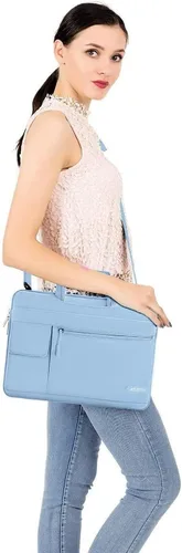 Miniatura 2 de MOSISO Bolsa de hombro para laptop compatible con MacBook Air/Pro, portátil de 13-13.3 pulgadas, funda de poliéster con solapa para maletín, azul