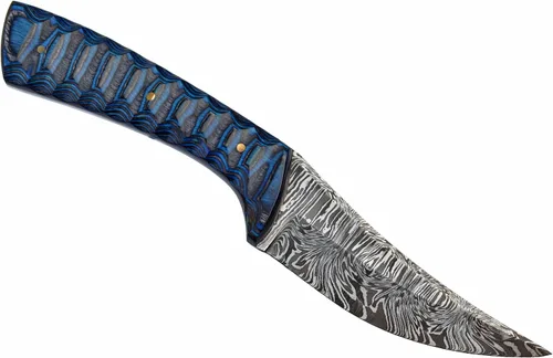 Miniatura 4 de Cuchillo de caza de hoja fija de Damasco con funda hecha a mano de espiga completa para desollar bushcraft, mango de madera Pakka azul, cuchillo