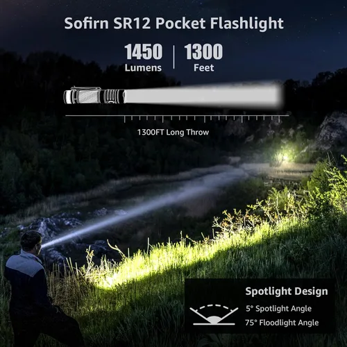 Miniatura 2 de Linterna de bolsillo recargable con luz LED – Sofirn SR12 pequeñas linternas potentes, luz EDC brillante, linterna magnética de 1300 pies de largo