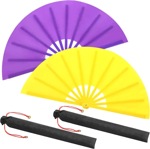 Miniatura 58 de Maitys Paquete de 2 ventiladores de mano plegables grandes de 13 pulgadas, ventiladores chinos de mano grandes para baile de línea, Tai Chi