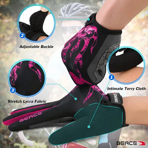 Miniatura 37 de BEACE Guantes de ciclismo para hombres y mujeres, guantes de ciclismo de montaña con pantalla táctil y palma de silicona antideslizante, guantes