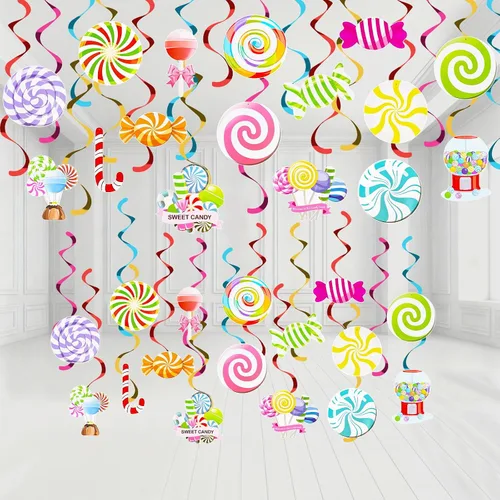 Decoraciones de remolinos colgantes de caramelo, 36 piezas de paletas coloridas colgantes remolinos para decoración de techo, serpentinas de tierra