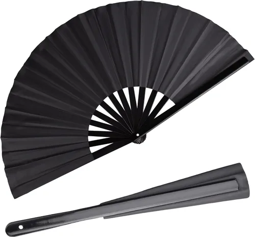 Miniatura 10 de Paquete de 2 ventiladores de mano plegables grandes, ventilador chino rojo de Kung Fu Tai Chi Chi, ventilador de tela de nailon para hombres