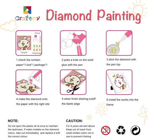 Miniatura 6 de Kits de pintura de diamantes 5D para niños, 7.1'' x 7.1'' pulgadas, marco de madera, artes y manualidades de diamantes para niños, pegatinas