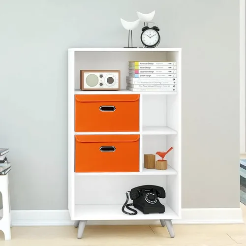 Miniatura 4 de Contenedores de almacenamiento de tela con tapas, organizadores de armario, canastas plegables con asas, cajas de cubo para el hogar, color naranja