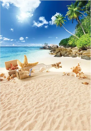 Allenjoy Telón de fondo de playa tropical de verano, isla de Hawaii, palmeras de palmeras para fotos de fiesta temática Sea Luau de 5 x 7 pies,