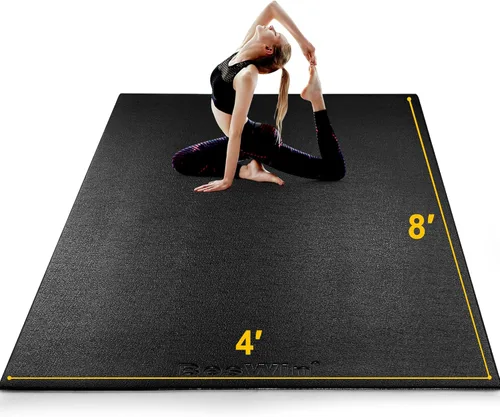 BesWin - Alfombrilla de ejercicio grande de 8 pies x 4 pies (6 mm), tapetes de entrenamiento extra gruesos para el suelo de gimnasio en casa,