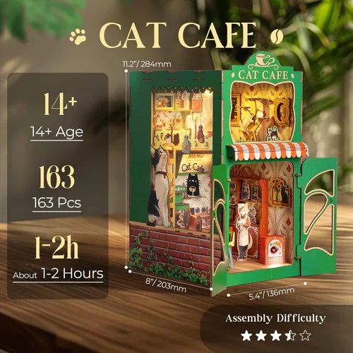 Miniatura 4 de Kit de Rincón de Libros, Kit de Casa en Miniatura DIY para Adultos, Adolescentes y Principiantes, Casa de Muñecas Booknook Café de Gatos Casa Café