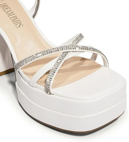 Miniatura 6 de DREAM PAIRS Sandalias de plataforma con cordones para mujer, con diamantes de imitación, sandalias gruesas Y2K para club, fiesta, cita, baile
