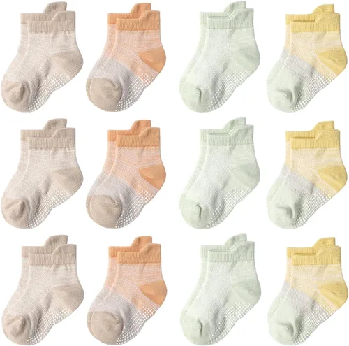 Miniatura 14 de Calcetines SkiBeaut para niños con agarre, 12 pares de calcetines antideslizantes para niños, calcetines de casa para bebés, niños y niñas de 0 a 7