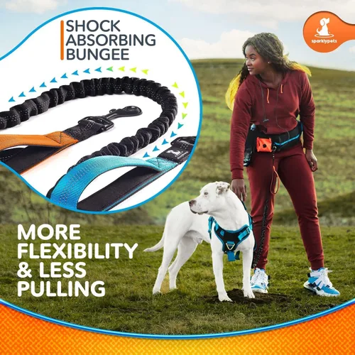 Miniatura 6 de SparklyPets Double Bungee Waist 2 Dog Leash with Back Brace – Dual Dog Leash for Medium/Large Breeds – Running Belt Fanny Pack with Phone, Waste