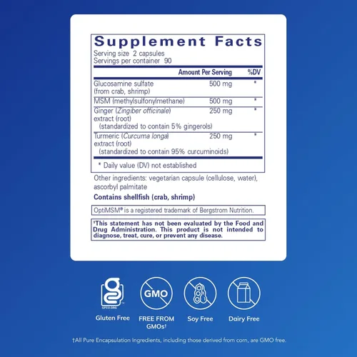 Miniatura 2 de Pure Encapsulations Glucosamina MSM Suplemento para apoyo articular, movilidad, comodidad, salud del cartílago y tejido conectivo* 180 cápsulas