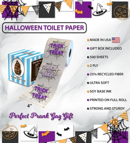 Miniatura 3 de Printed TP Halloween Trick or Treat - Papel higiénico impreso para regalo de broma, rollo de papel higiénico aterrador para sorpresa, broma, Truco