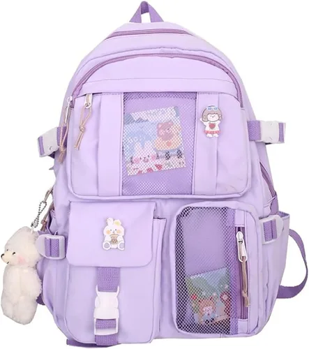 Miniatura 2 de Mochila Kawaii con alfileres y accesorios colgantes, linda mochila universitaria para escuela secundaria, bolsas para laptop para adolescentes