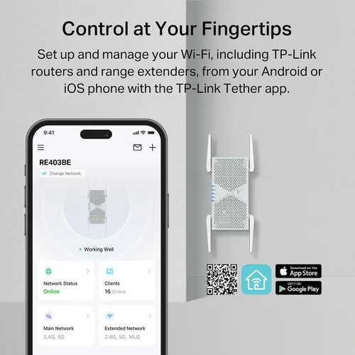Miniatura 8 de TP-Link BE6300 Wi-Fi 7 Extensor de alcance RE403BE con puerto de 2.5G Repetidor inalámbrico de doble banda de 6.3 Gbps Amplificador de señal