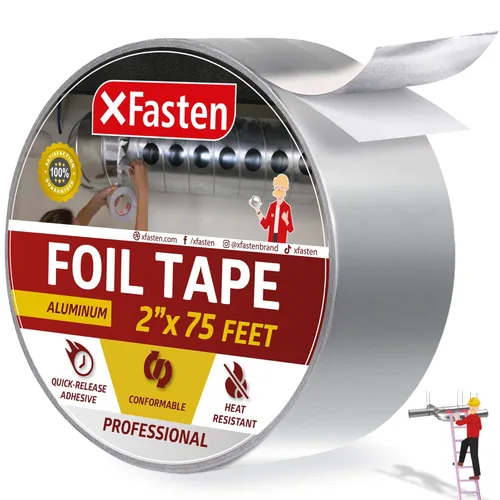 Miniatura 12 de XFasten cinta de papel aluminio, 3.6 mil, 2 pulgadas x 55 yardas, cinta HVAC