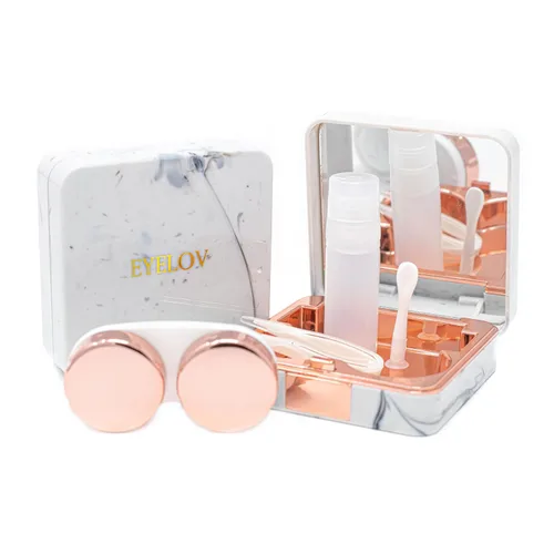 EYELOV - Estuche de viaje, bonito contenedor de mini lentes de contacto con diseño de mármol, incluye herramienta de extracción de lentes de