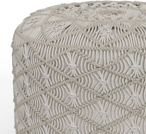 Miniatura 7 de SIMPLIHOME Coates - Puf redondo contemporáneo de macramé en gris nube de algodón para la sala de estar, dormitorio y habitación de los niños
