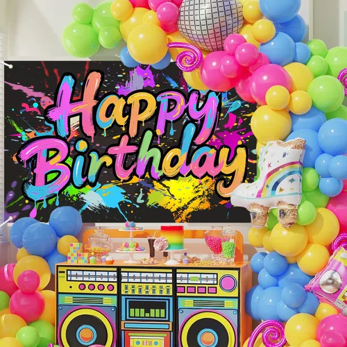 Miniatura 5 de Decoración de fiesta de cumpleaños de neón, cartel de neón de feliz cumpleaños, cartel de fondo de fotografía de fiesta que brilla en la oscuridad