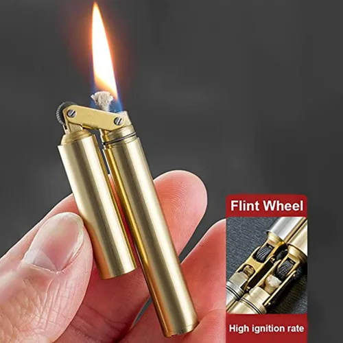 Miniatura 2 de Encendedor de cobre de queroseno, trinchera vintage, creativo, resistente al viento, de latón, rueda fría, encendedor de aceite de queroseno