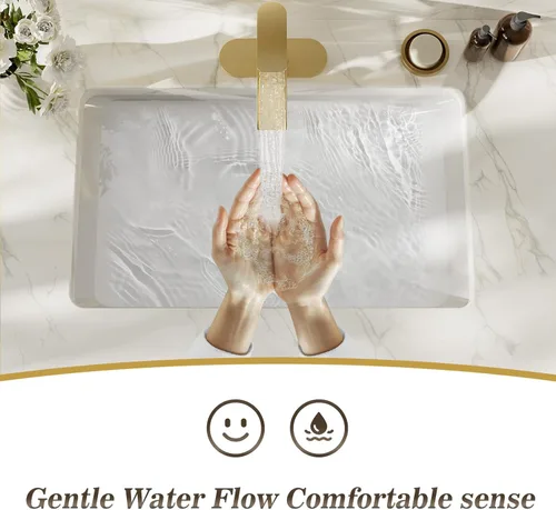Miniatura 4 de Phiestina Grifo de cascada de una sola manija para lavabo de baño en acabado dorado cepillado, con placa de cubierta de 6 pulgadas, montaje de Oro