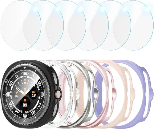 Miniatura 10 de JZK Juego de 6+6 fundas para Samsung Galaxy Watch 6 de 40 mm, protector de pantalla de PC duro impermeable + parachoques delgado de vidrio templado