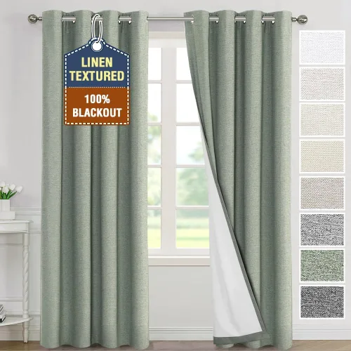 Miniatura 38 de H.VERSAILTEX - Cortinas 100% opacas con aislamiento térmico, texturizadas, de lino, con bloqueo de calor y luz completa, p/sala de estar y Roble