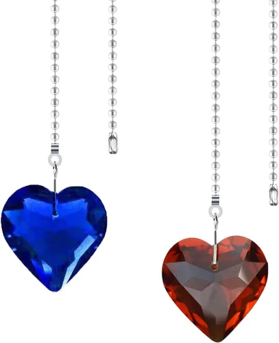 Miniatura 9 de Extensor de cadena para ventilador de techo, paquete de 2 colgantes decorativos de prisma de corazón de cristal de 12 pulgadas con conectores de AB