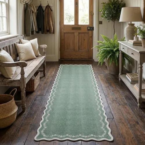 Miniatura 73 de GarveeHome Alfombra de entrada festoneada, 2 x 3, color azul sólido, lavable, alfombra floral para entrada interior, alfombra floral antideslizante