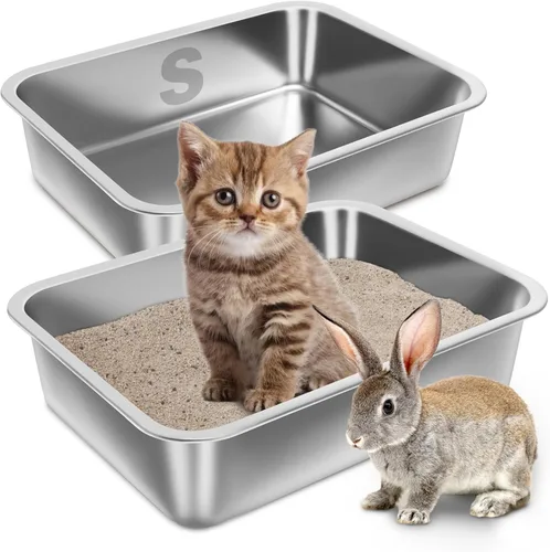 Miniatura 11 de Caja de arena de acero inoxidable con tapa, caja de arena de metal XL, cajas de arena para gatos antifugas de orina, extra grande para gatos