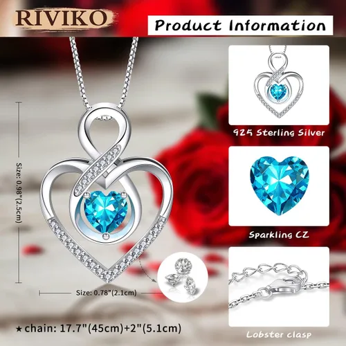 Miniatura 85 de RIVIKO Collar con símbolo de corazón infinito para mujer, plata de ley 925, delicado colgante de corazón para el día de San Valentín, día