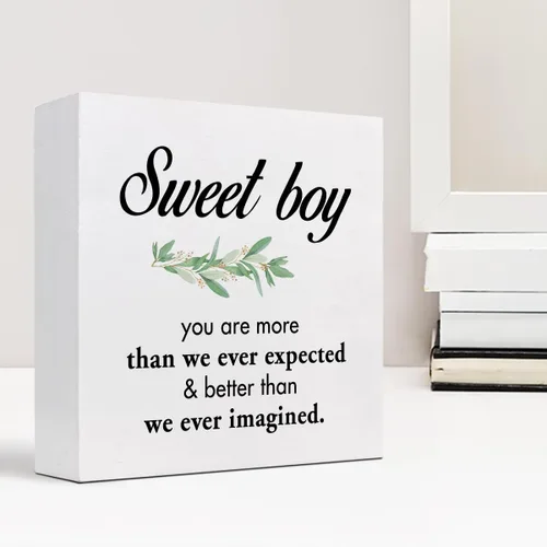 Miniatura 6 de Letrero de madera con texto en inglés "Sweet Boy You are More Than We Ever Expected", con cita inspiradora, caja de madera, placa para niños