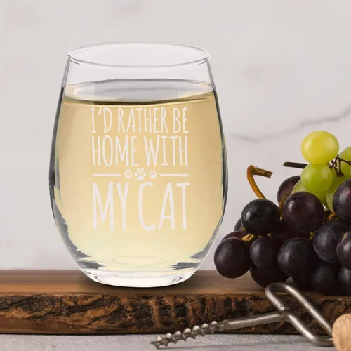 Miniatura 5 de Veracco I'd Rather Be Home With My Cat - Vaso de vino sin tallo, divertido cumpleaños para gato, mamá, gato loco, mujer, amante de los animales