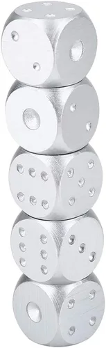 Miniatura 9 de Juego de dados de aleación de aluminio, 5 piezas con caja de almacenamiento, dados metálicos dorados o plateados de 1.6 pulgadas para juegos de mesa