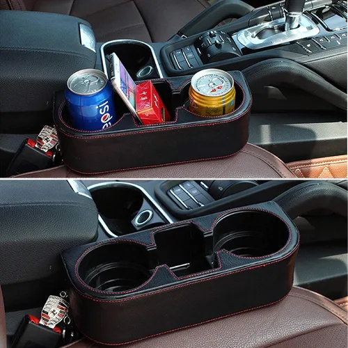 Miniatura 9 de Portavasos de automóvil, portavasos para asiento delantero automático, cubierta de piel sintética, soporte para bebidas, organizador de relleno