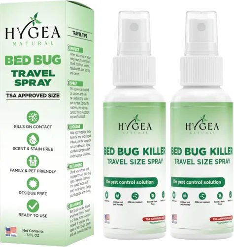 Hygea Natural Spray natural de viaje para piojos, ácaros y chinches - Botellas de tamaño de 3 onzas aprobadas por la TSA, apto para niños y
