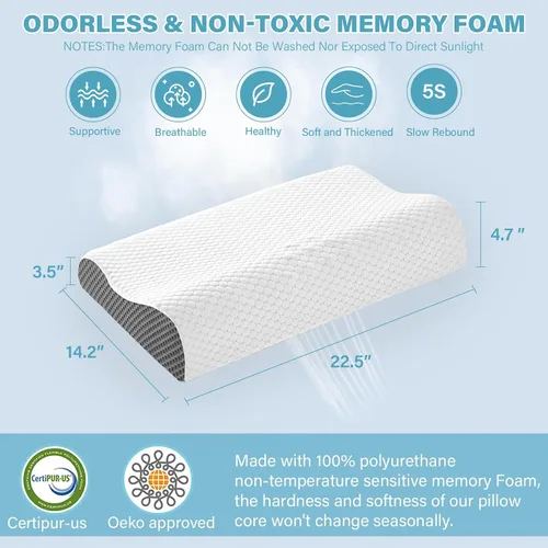 Miniatura 6 de Juego de 2 almohadas refrescantes tamaño Queen, almohadas de espuma viscoelástica para dormir, almohada cervical ergonómica para aliviar el dolor