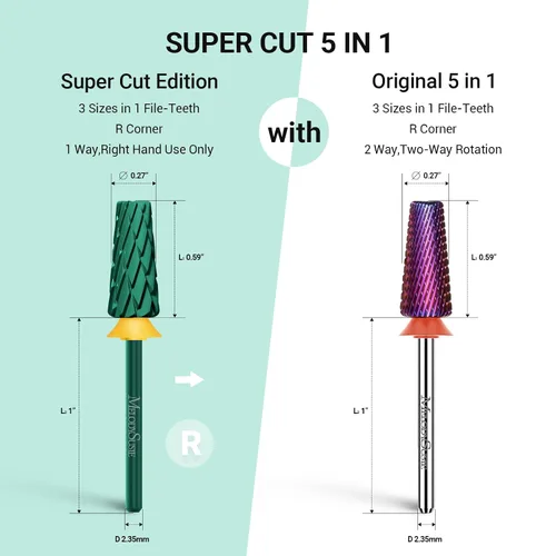 Miniatura 3 de MelodySusie Super Cut Edition Brocas para Uñas 5 en 1, Brocas Multifunción de Carburo de Tungsteno de 3/32'', Adecuadas para Manicura Pedicura