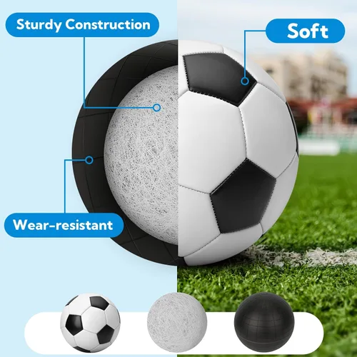 Miniatura 4 de Paquete de 12 pelotas de fútbol clásicas en blanco y negro, con bomba de fútbol y bolsa de malla, mochila de fútbol clásica. Se puede utilizar como