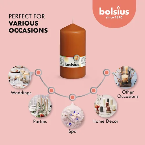 Miniatura 4 de BOLSIUS 4 velas de pilar naranja, 3 x 6 pulgadas, envueltas individualmente, calidad europea premium, 65 horas de combustión, llama suave sin goteo