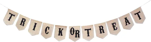 Mandala Crafts Cartel de Halloween – Cartel de arpillera de Halloween con texto en inglés «Trick or Treat», banderines para decoración de chimenea,