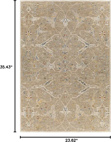 Miniatura 3 de Hauteloom Kunzite - Alfombra de área para sala de estar, dormitorio, borde de medallón floral geométrico envejecido, tradicional oriental de Marrón