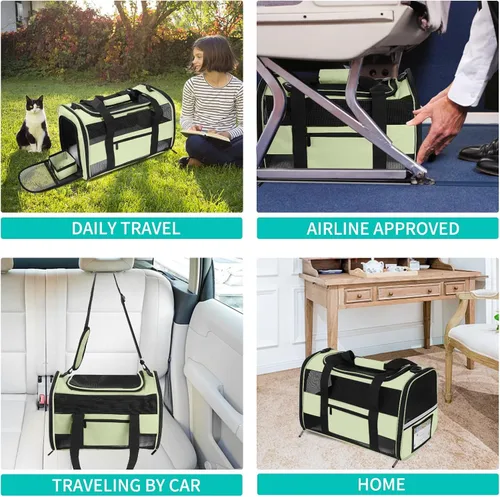 Miniatura 6 de Transportador de gatos y gatos de 20 pulgadas, grande, de lados suaves, para gatos, perros de menos de 25 libras, plegable para 2 gatos, bolsa