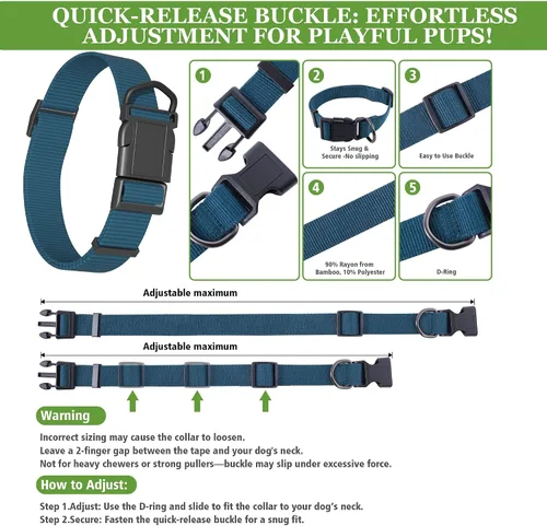 Miniatura 5 de Collar de perro azul para perros pequeños, transpirable, antiolor y suave, cómodo para cachorros de piel sensible, 90% rayón de bambú, hebilla Azul