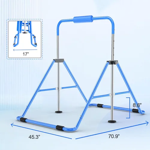 Miniatura 5 de Safly Fun Foldable Gymnastics Bar for Kids, Adjustable 35"-51", Sturdy 145 lbs Capacity, Easy-to-Assemble, Gymnastics Equipment for Kids for Azul