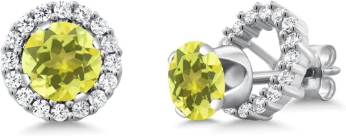 Miniatura 98 de Gem Stone King Aretes redondos de plata de ley 925 de 0.236 in con piedra natal extraíble para mujer